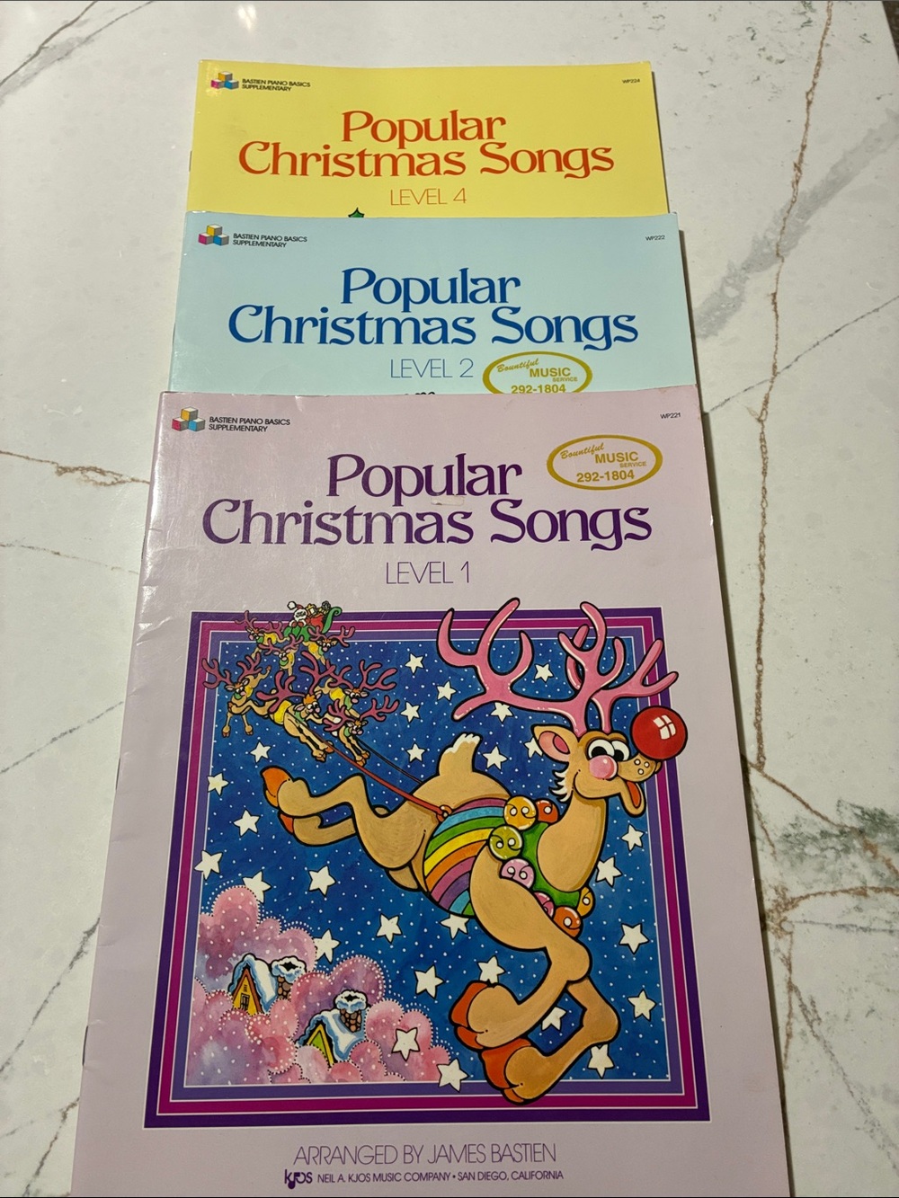 Popular Christmas Songs Level 1, 2, and 4 Bastien Piano Set of 3